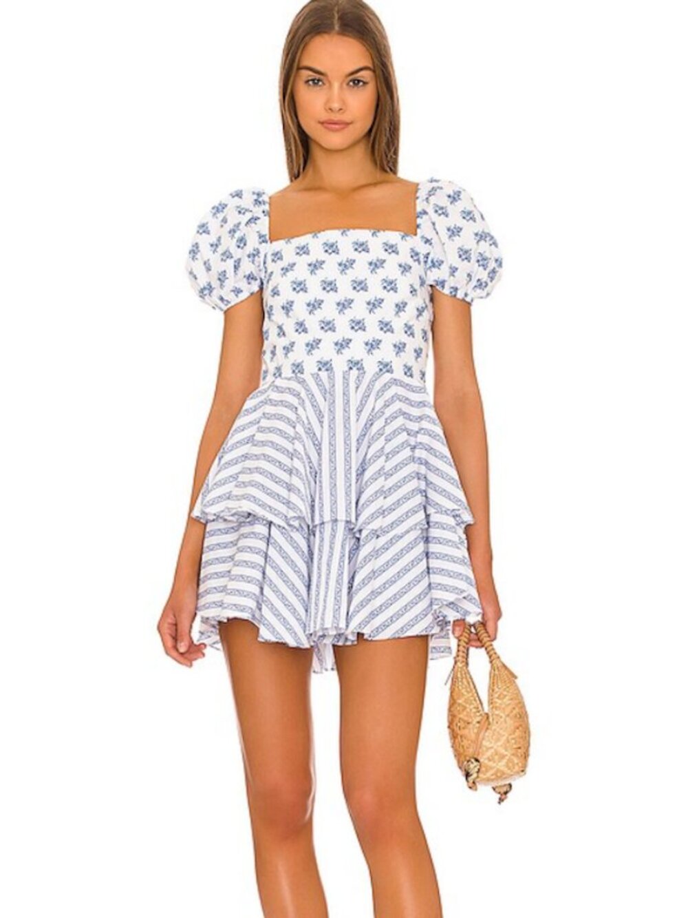 Caroline Constas Louisa Dress (blue toile spot combo)